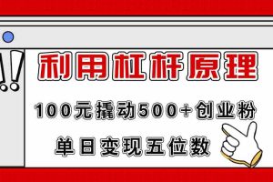 （11859期）利用杠杆100元撬动500+创业粉，单日变现5位数