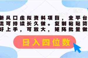 （11509期）最新风口虚拟资料项目，全平台自然流可持续长久做。复制粘贴 日入四位数