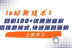 （8633期）【B站新技术】日引100+优质创业粉，直接套模式，快速搞网赚粉