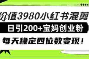 （7893期）价值3980小红书混剪日引200+宝妈创业粉，每天稳定四位数变现！