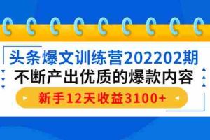 （4167期）头条爆文训练营202202期，不断产出优质的爆款内容，新手12天收益3100+