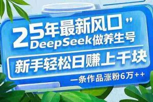 （14341期）25年最新风口，用DeepSeek做养生号，新手轻松日赚上千块，一条作品涨粉…
