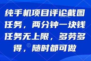 （14591期）纯手机项目评论截图任务，两分钟一块钱 任务无上限多劳多得，随时随地…