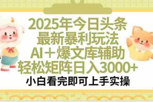 （15421期）2025年今日头条最新暴利玩法，一键生成爆款，轻松实现矩阵日入3000+