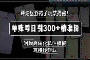 （15466期）评论区野路子玩法揭秘！单账号日引300+精准粉，附赠高转化私信模板，直…