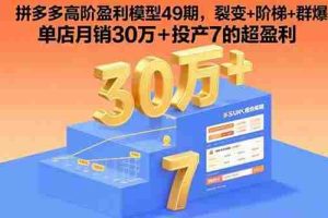 （15832期）拼多多高阶盈利模型49期，裂变+阶梯+群爆  单店月销30万+投产7的超盈利