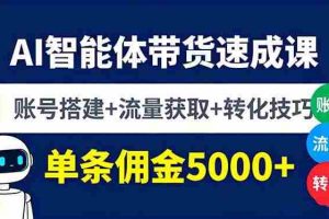 （16073期）AI智能体带货速成课，账号搭建+流量获取+转化技巧，单条佣金5000+