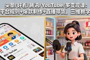 （16147期）头条/好看/腾讯/YouTube/多变现课：平台规则+爆款制作+直播带货，三维教学