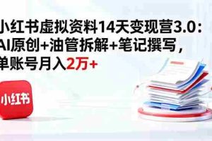 （16273期）小红书虚拟资料14天变现营3.0：AI原创+油管拆解+笔记撰写，单账号月入2万+