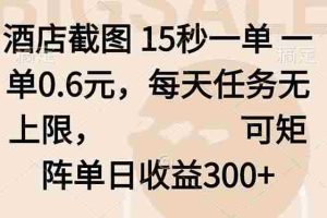（16212期）酒店截图 15秒一单 一单0.6元，每天任务无上限，可矩阵单日收益300+